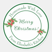 Bewerkbaar Kerstbakcadeau Groen Zalig Kerstfeest Ronde Sticker (Voorkant)