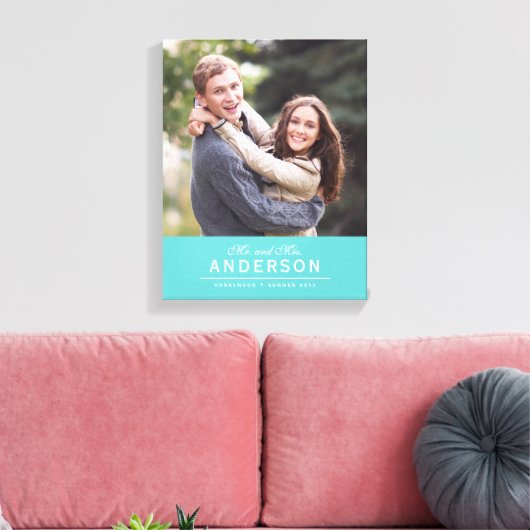 BEWERKBAAR KLEUR Cursief Mr. & Mrs Familienaam Fot Canvas Afdruk (Insitu (Woonkamer))