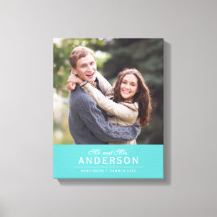 BEWERKBAAR KLEUR Cursief Mr. & Mrs Familienaam Fot Canvas Afdruk