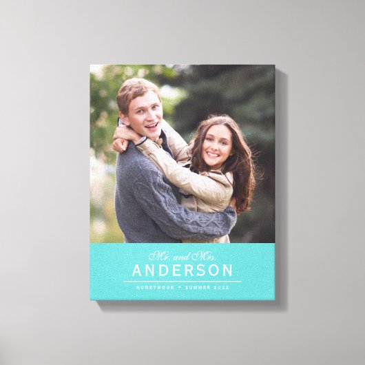 BEWERKBAAR KLEUR Cursief Mr. & Mrs Familienaam Fot Canvas Afdruk (Voorkant)