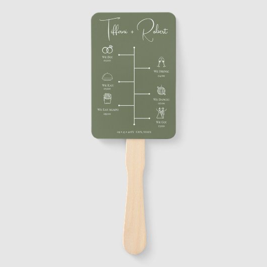 Bewerkbaar Kleur Groen Huwelijksceremonie Programm Handwaaier (Voorkant)