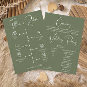 Bewerkbaar Kleur Groen Huwelijksceremonie Programm Programmakaart
