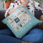 Bewerkbaar Kleuren Monogram Wij Foto Collage Kussen<br><div class="desc">Monogramme kussen met de woorden "dit zijn wij" in een stijlvol script met 8 vierkante foto's in een rasterlay-out met een witte rand eromheen aan de voor- en achterkant, waardoor er in totaal 16 foto's zijn die je kunt vervangen door je eigen foto's, allemaal tegen een bewerkbare achtergrondkleur (klik op...</div>