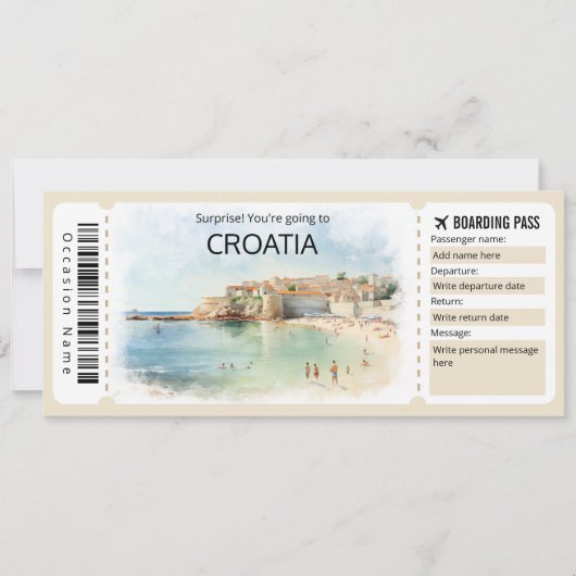 Bewerkbaar Kroatië Vliegticket, Kroatië Trip Kaart (Voorkant)
