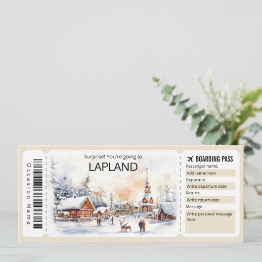 Bewerkbaar Lapland Vliegticket, Lapland Trip Kaart (Staand voorkant)