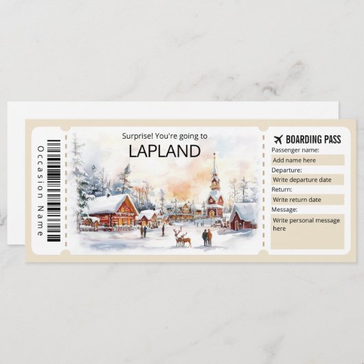 Bewerkbaar Lapland Vliegticket, Lapland Trip Kaart (Voorkant / Achterkant)