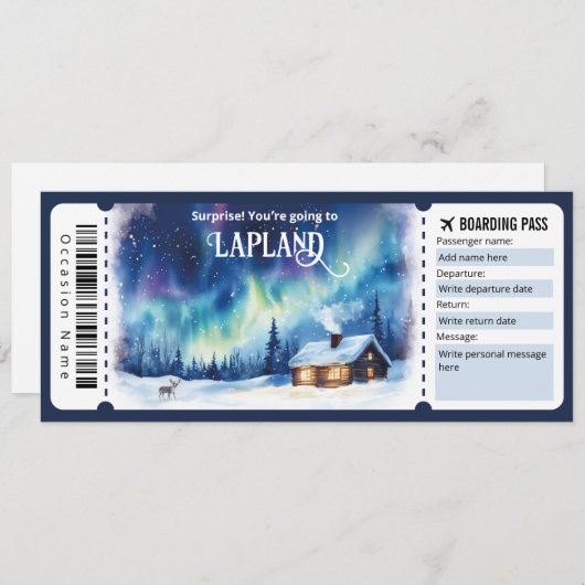 Bewerkbaar Lapland Vliegticket, Lapland Trip Kaart (Voorkant / Achterkant)