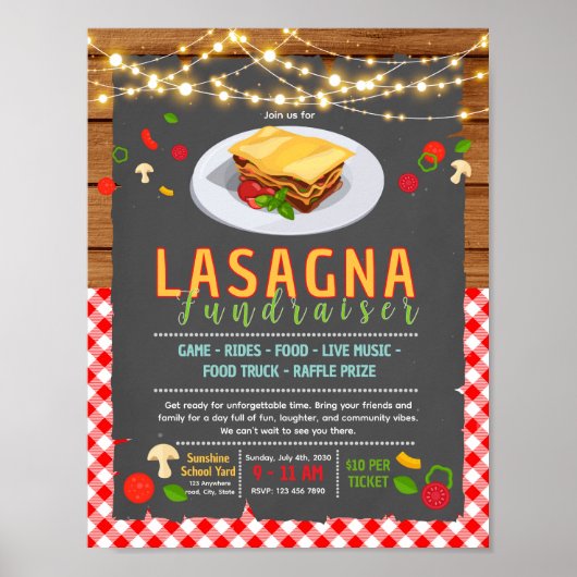 Bewerkbaar lasagna fondsenwervingsflyer poster (Voorkant)