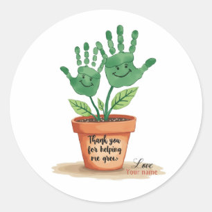 Bewerkbaar lerarengeschenk met handafdruk kunst ronde sticker