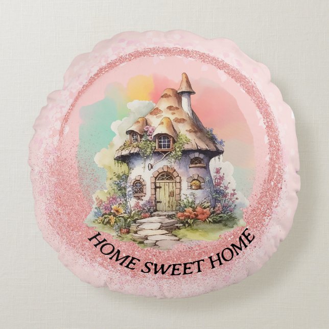 Bewerkbaar Leuk Fairy House Home Sweet Home Rond Kussen (Voorkant)