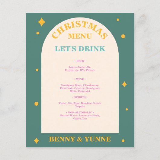 Bewerkbaar, leuke heldere kleuren, menu Kerstmis d (Achterkant)