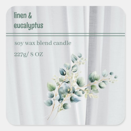Bewerkbaar Linnen en Eucalyptus Product Vierkante Sticker (Voorkant)