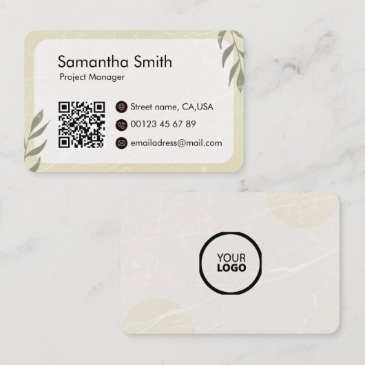Bewerkbaar LOGO & QR code elegant ontwerp Visitekaartje (Voorkant / Achterkant)