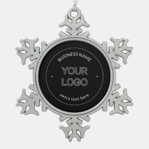 Bewerkbaar Logo Vervanging & Bedrijfsnaam   Zwart Tin Sneeuwvlok Ornament