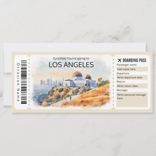 Bewerkbaar Los Angeles Vliegticket, LA Trip Kaart (Voorkant)