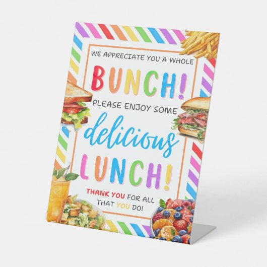 BEWERKBAAR Lunch Waardering Teken, Lunch Leraar Reclamebord Met Voetstuk (Voorkant)