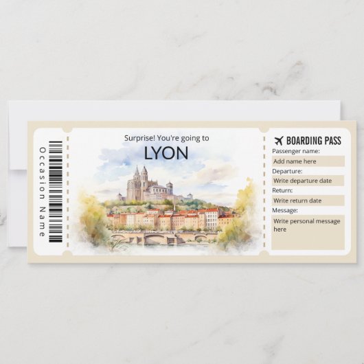 Bewerkbaar Lyon Vliegticket, Lyon Trip Kaart (Voorkant)