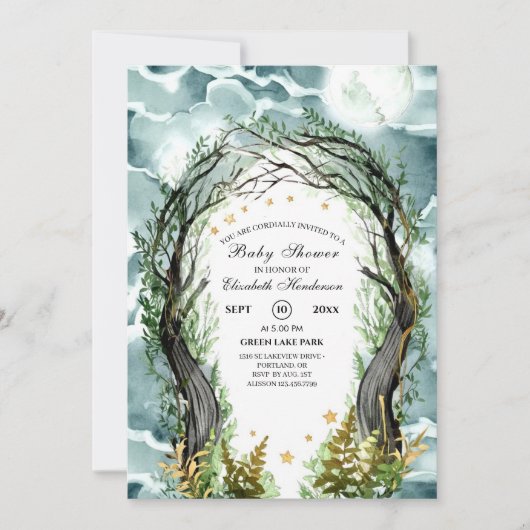 Bewerkbaar Magical Woodland Forest Baby shower Kaart (Voorkant)