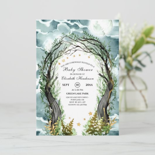 Bewerkbaar Magical Woodland Forest Baby shower Kaart (Staand voorkant)