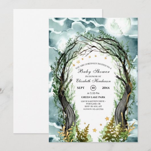 Bewerkbaar Magical Woodland Forest Baby shower Kaart (Voorkant / Achterkant)