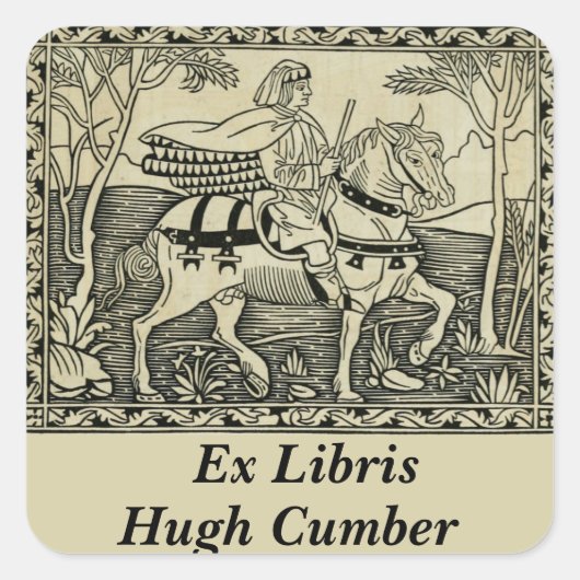 Bewerkbaar  Man en zijn Paardenboekenplaat Vierkante Sticker (Voorkant)