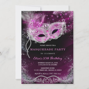 Bewerkbaar Masquerade Zwart en Roze Feest  Kaart