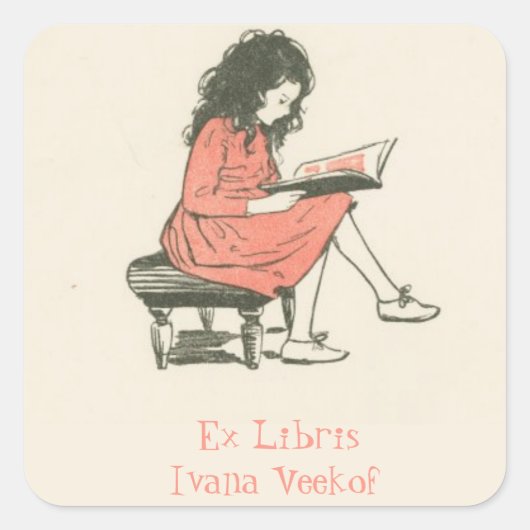 Bewerkbaar Meisje Lezen van een Boekenplaat Vierkante Sticker (Voorkant)
