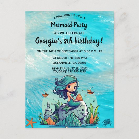 Bewerkbaar Mermaid Invitation Briefkaart (Voorkant)