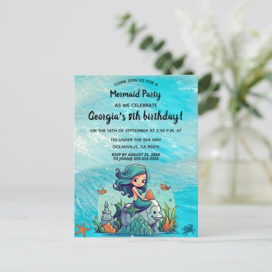 Bewerkbaar Mermaid Invitation Briefkaart (Staand voorkant)