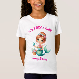 Bewerkbaar Mermaid Verjaardagsmeisje T-Shirt Aange