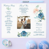 Bewerkbaar Midnight Blooms Trifold Trouwprogramma Flyer (Enkel)