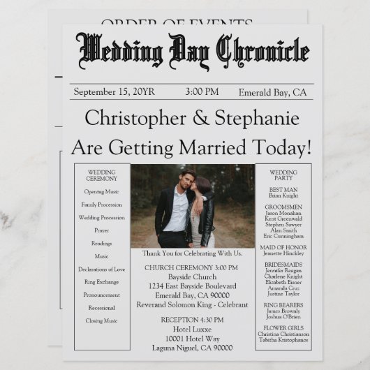 Bewerkbaar Modern Chic Photo QR Code Trouwprogramm (Voorkant / Achterkant)