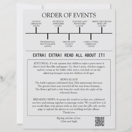 Bewerkbaar Modern Chic Photo QR Code Trouwprogramm (Achterkant)