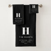 Bewerkbaar Modern Monogram Naam & Bericht | Zwart Bad Handdoek (Insitu)