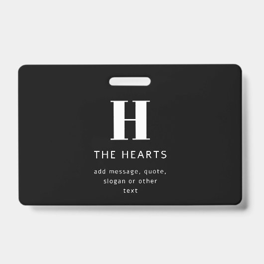 Bewerkbaar modern monogram naam & bericht | Zwart Badge (Voorzijde)