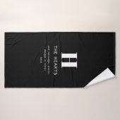 Bewerkbaar Modern Monogram Naam & Bericht | Zwart Badhanddoek (Badhanddoek)