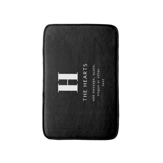 Bewerkbaar Modern Monogram Naam & Bericht | Zwart Badmat (Voorkant Verticaal)