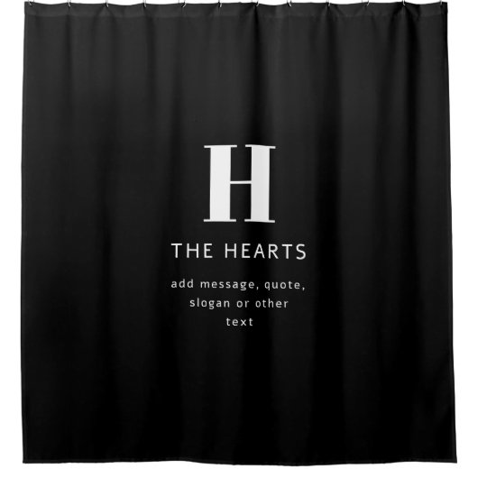 Bewerkbaar Modern Monogram Naam & Bericht | Zwart Douchegordijn (Voorkant)