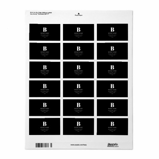 Bewerkbaar Modern Monogram Naam & Bericht | Zwart Etiket (Full Sheet)