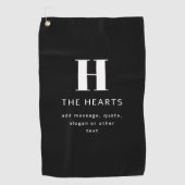 Bewerkbaar Modern Monogram Naam & Bericht | Zwart Golfhanddoek (Voorkant)