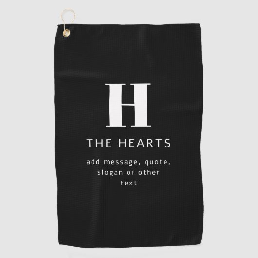 Bewerkbaar Modern Monogram Naam & Bericht | Zwart Golfhanddoek (Voorkant)