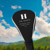 Bewerkbaar Modern Monogram Naam & Bericht | Zwart Golfheadcover