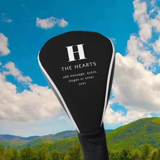 Bewerkbaar Modern Monogram Naam & Bericht | Zwart Golfheadcover