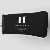 Bewerkbaar Modern Monogram Naam & Bericht | Zwart Golfheadcover (Voorkant)