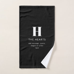 Bewerkbaar Modern Monogram Naam & Bericht Zwart Handdoek