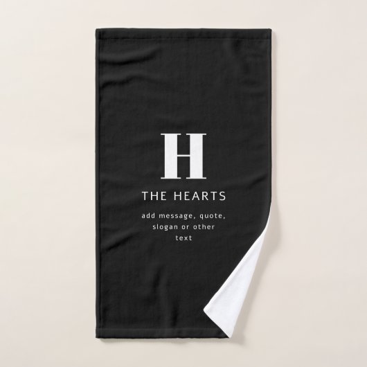 Bewerkbaar Modern Monogram Naam & Bericht | Zwart Handdoek (Handdoek)