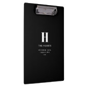 Bewerkbaar Modern Monogram Naam & Bericht | Zwart Klembord (Rechts)