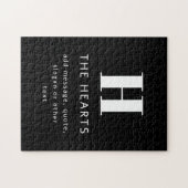 Bewerkbaar Modern Monogram Naam & Bericht | Zwart Legpuzzel (Horizontaal)