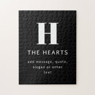 Bewerkbaar Modern Monogram Naam & Bericht   Zwart Legpuzzel