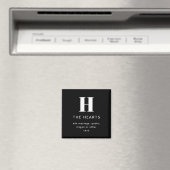 Bewerkbaar Modern Monogram Naam & Bericht | Zwart Magneet (Insitu (Vaatwasser))